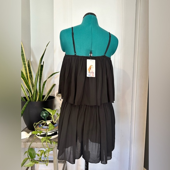 Spaghetti Strap Elastic Waist Square Neck Ruffle Rompers small black - Picture 5 of 10